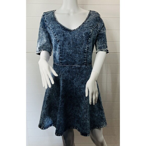 Charlotte Russe Vintage 1980's Acid Wash Skater Dress Large Grunge Cowgirl Boho - Picture 2 of 10